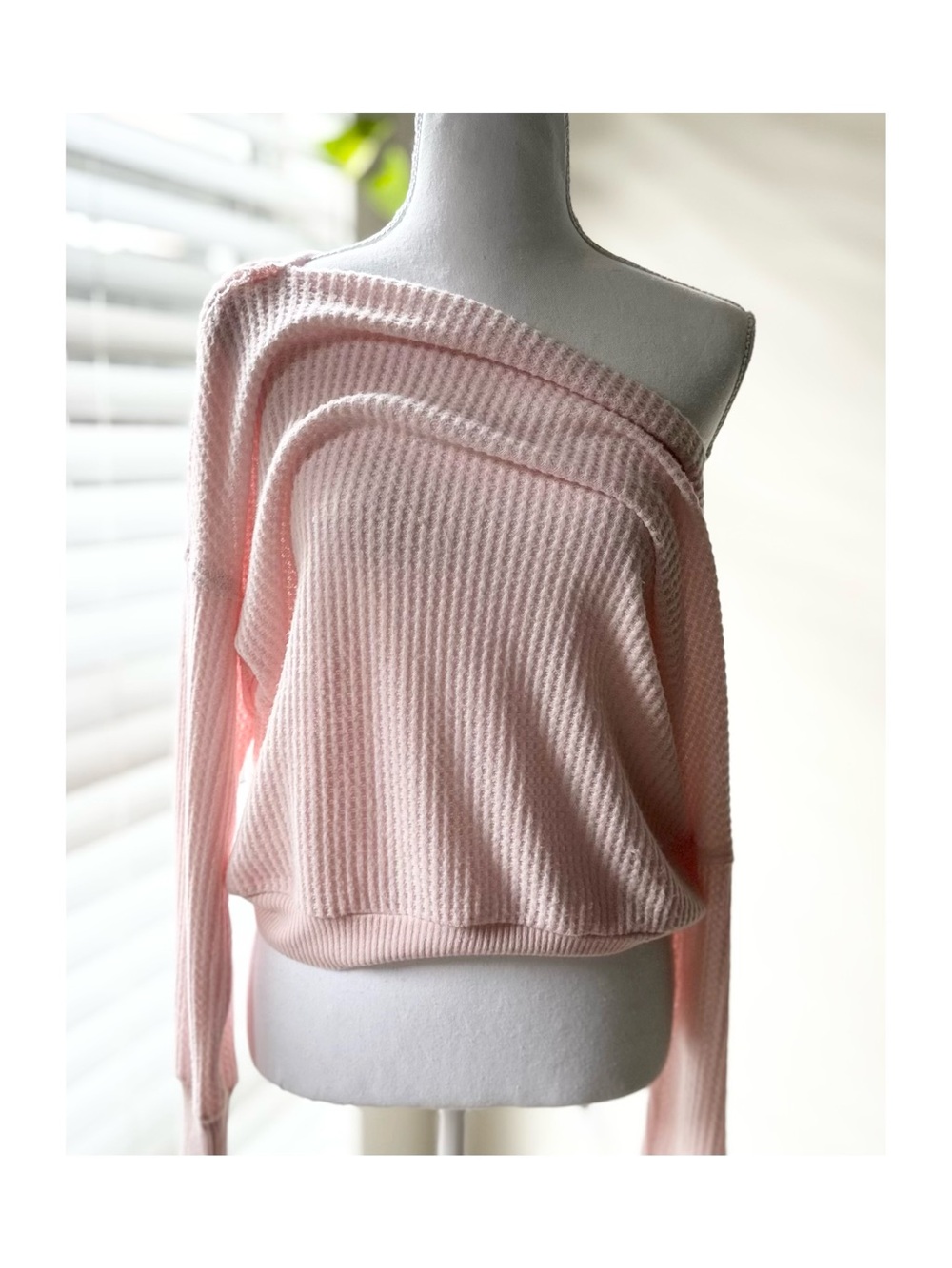 Treasure & Bond Blush Pink Off-the-Shoulder Waffle Knit Sweater